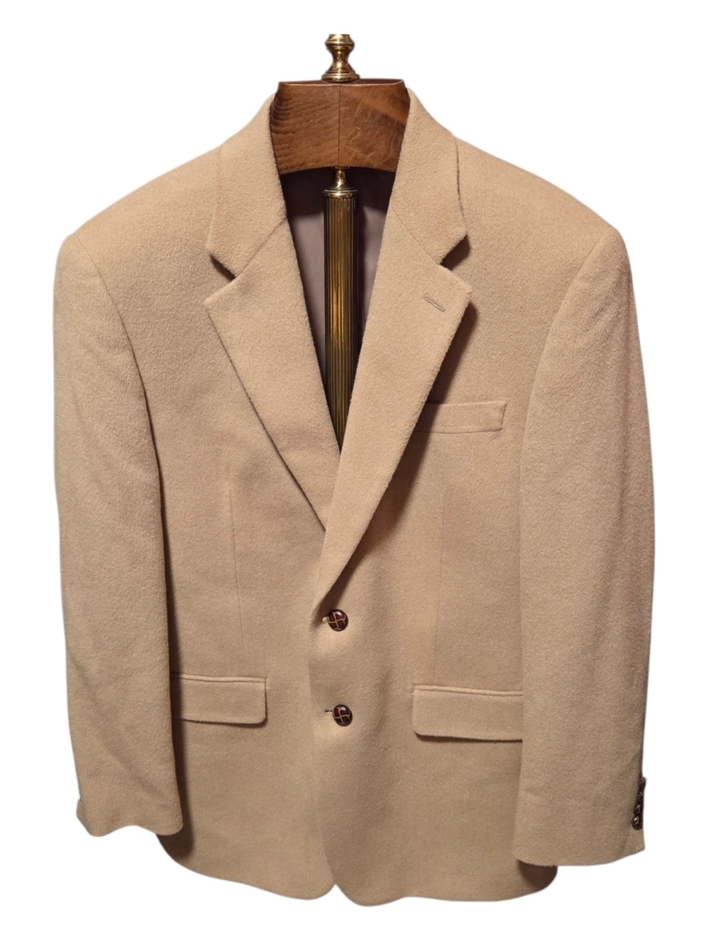 VTG 80s/90s Chaps Tan Soft Flannel Camel Hair Sport Coat Leather Buttons 38R